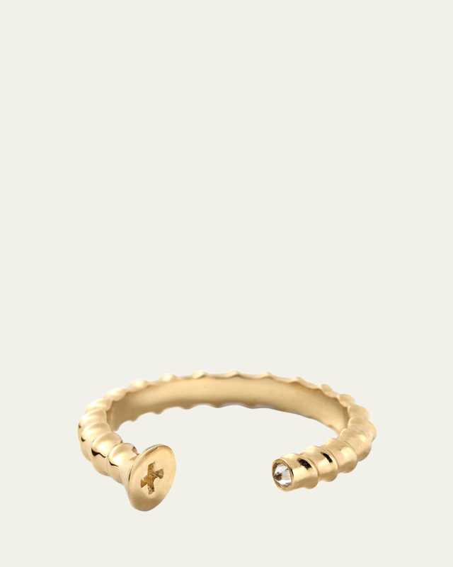 14K Yellow Gold Diamond Screw Open Ring